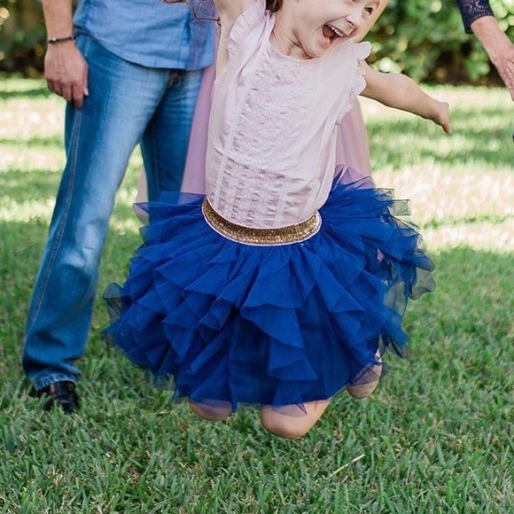 Navy Tulle Skirt with Sparkle Waist Band - Picture 1 of 6